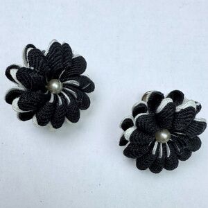 VINTAGE Retro Preppy Fabric Flower Earrings for non-pierced ears